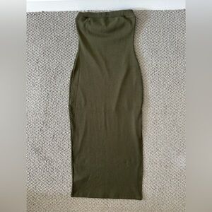 Women’s Olive Green Ribbed Strapless Dress